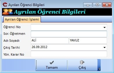 Ayrılan Öğrenci Bilgileri