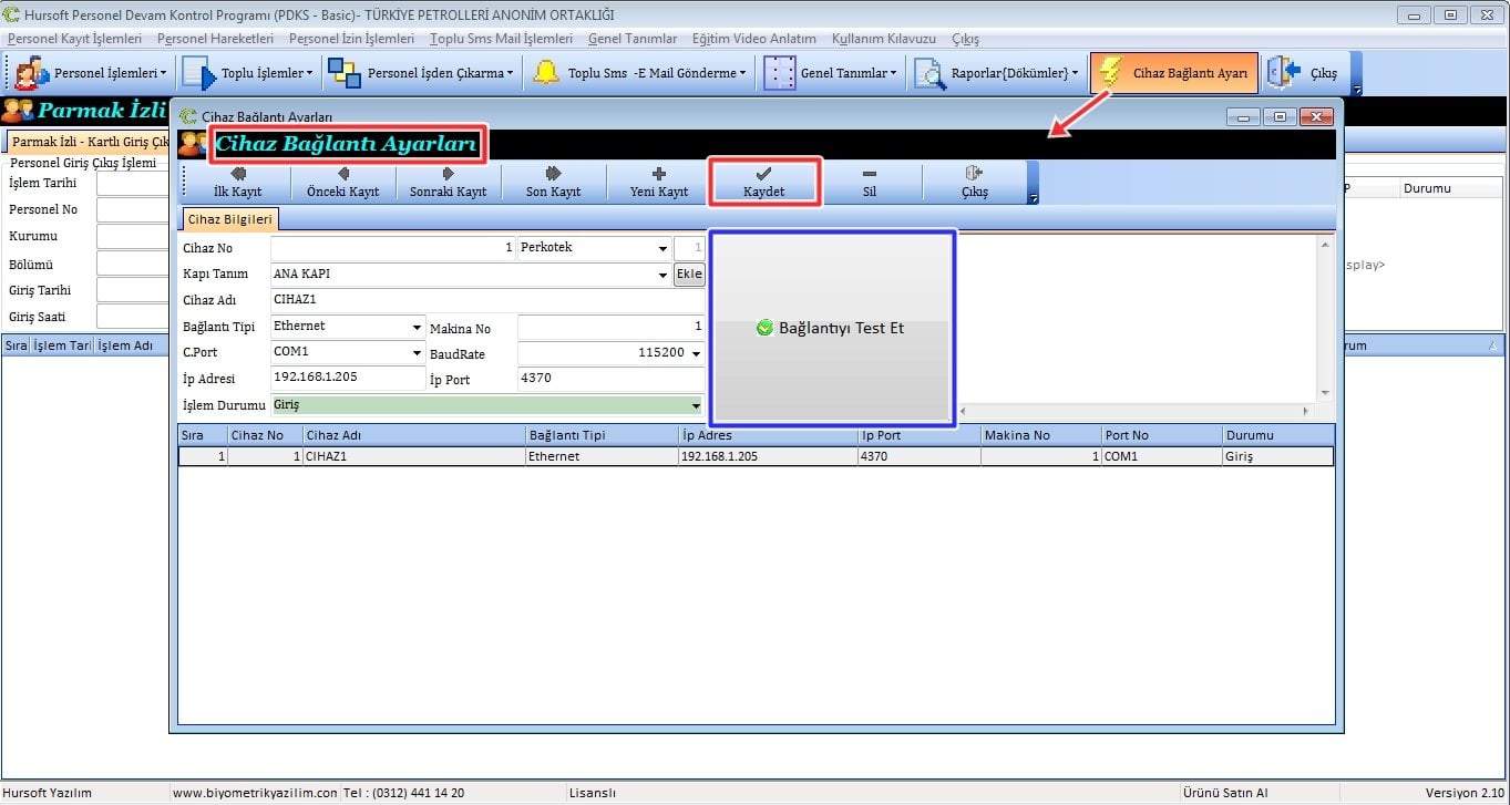 Cihaz Bağlantı Ayarları