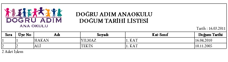 Doğum Günü Kayıt İşlemi