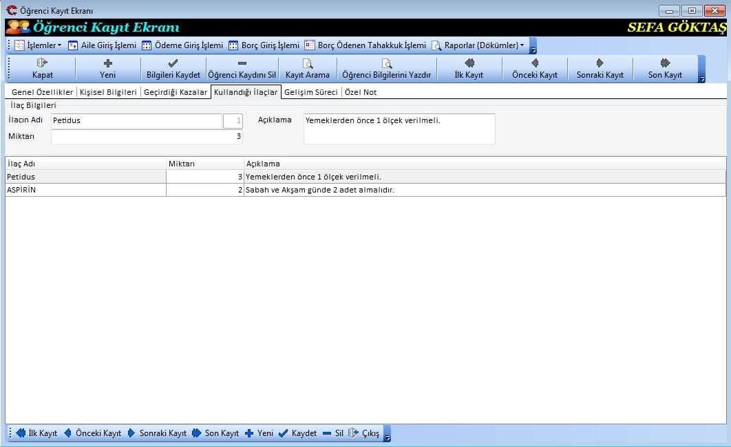 Öğrencinin Kullandığı İlaçlar