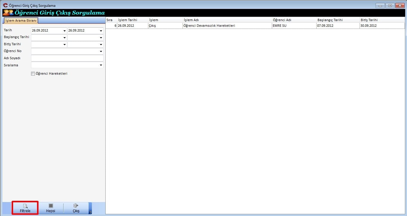 Öğrenci Giriş Çıkış Sorgulama