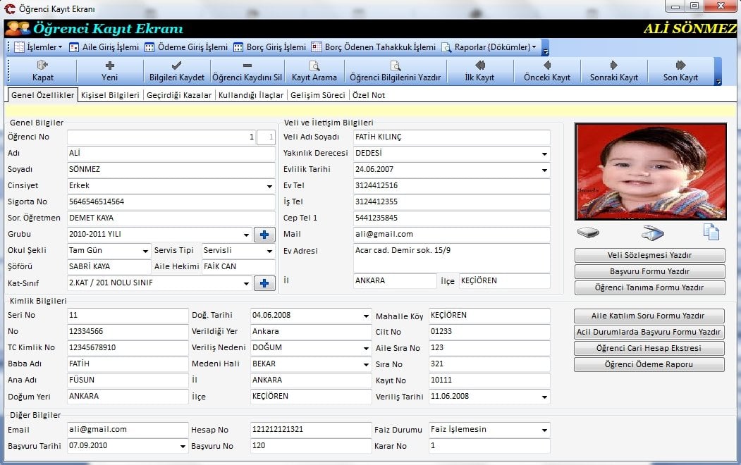 Anaokulu Öğrenci Kayıt Ekranı