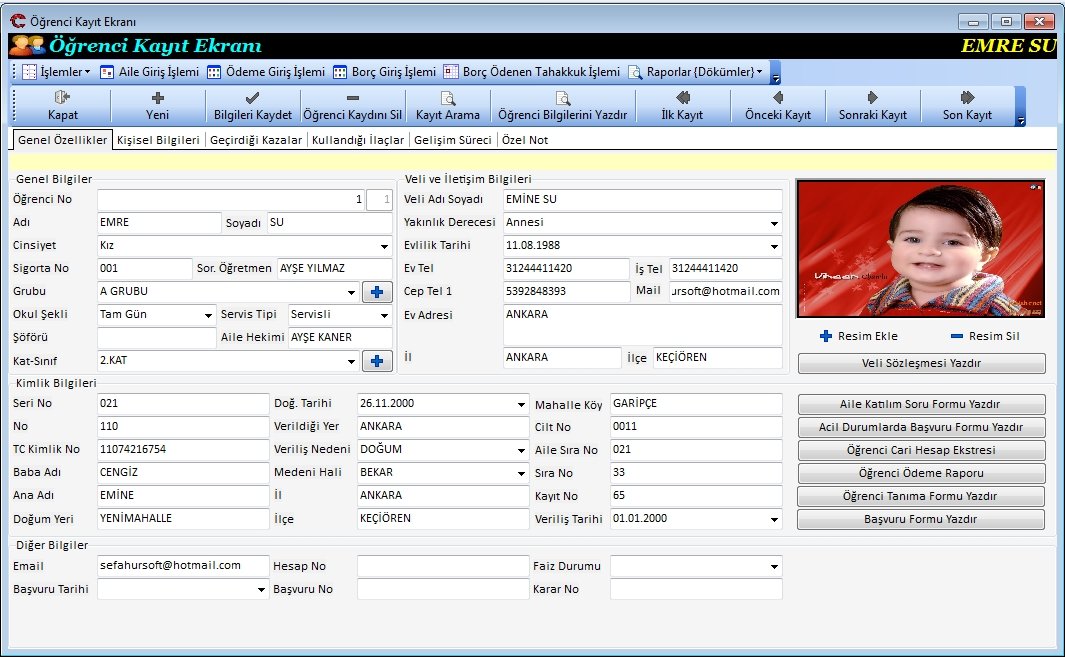 Anaokulu Öğrenci Kayıt Ekranı 2