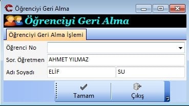 Öğrenciyi Geri Alma İşlemi