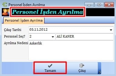 Personel İşten Ayrılma