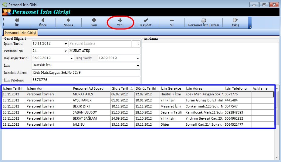Personel İzin Girişi