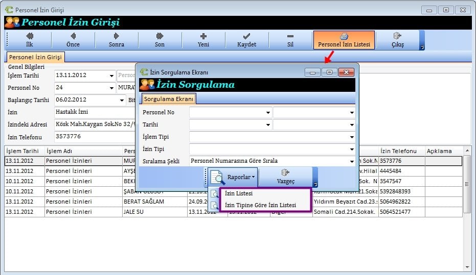 Personel İzin Sorgulama