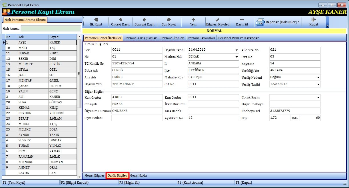 Personel Özlük Bilgileri