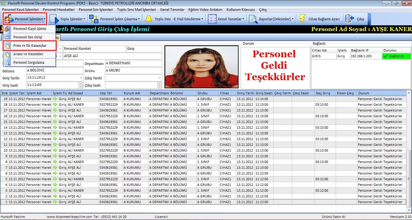 Personel Prim Ek Kazanç