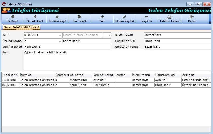 Telefon Görüşmesi Ekranı