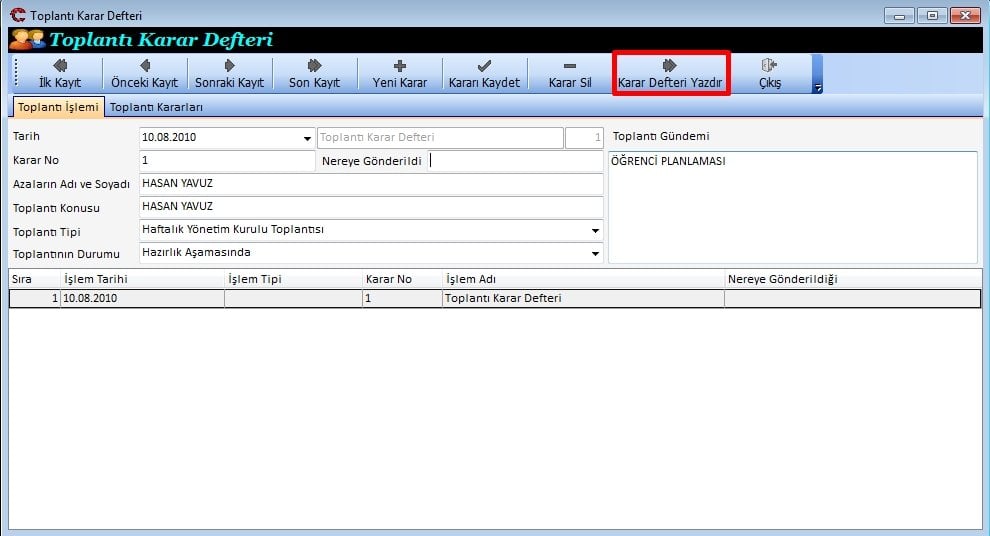 Toplantı Karak Defteri Hazırlanması