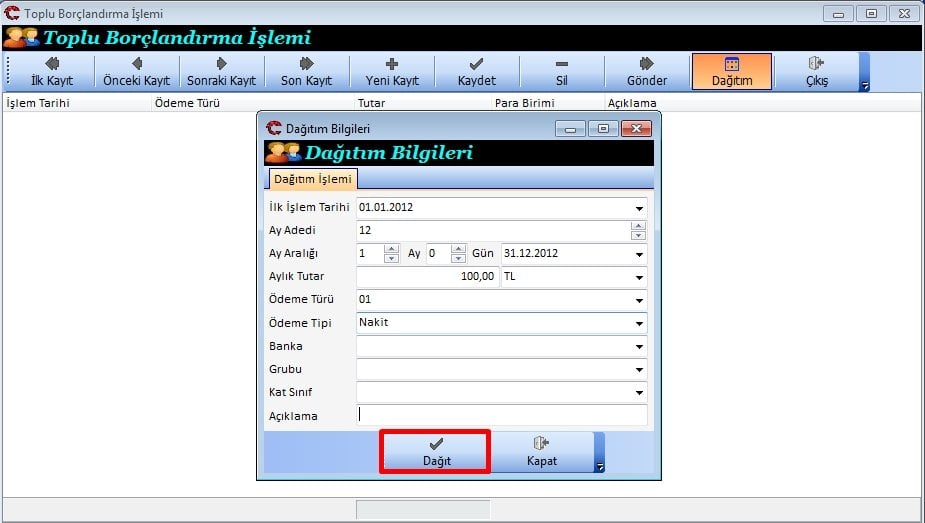 Toplu Aidat Borçlandırma
