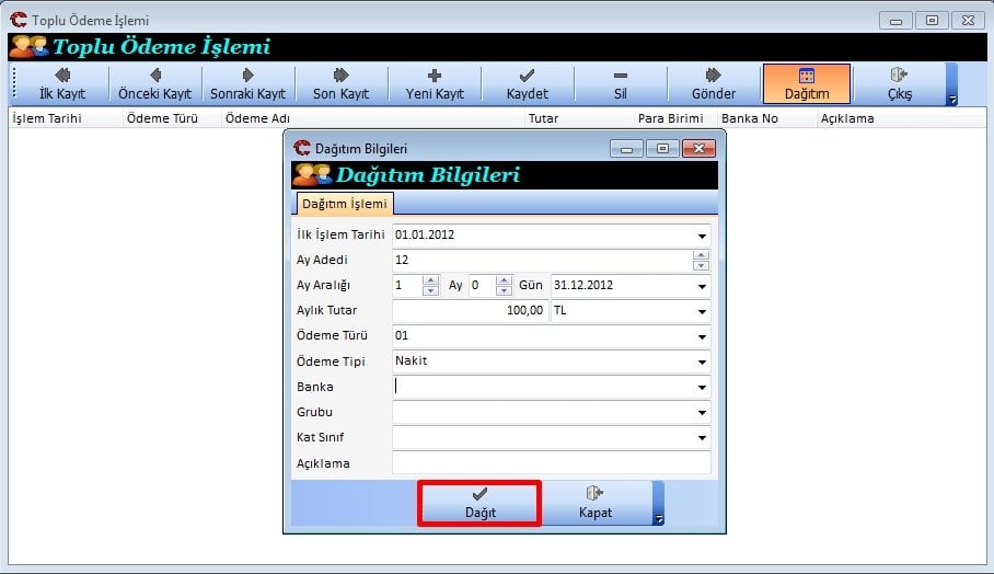 Toplu Aidat Ödeme İşlemi