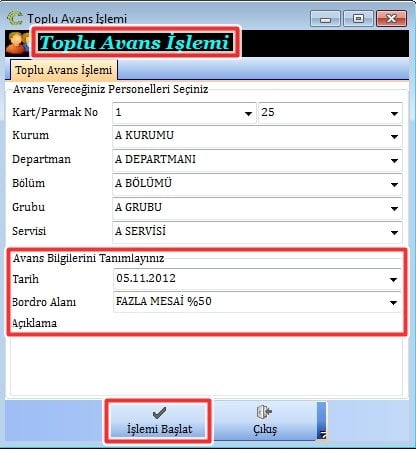 Toplu Avans İşlemi