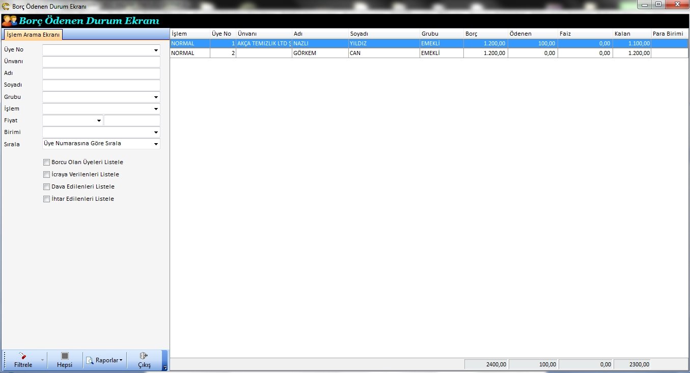 Borç Ödenen Durum Ekranı