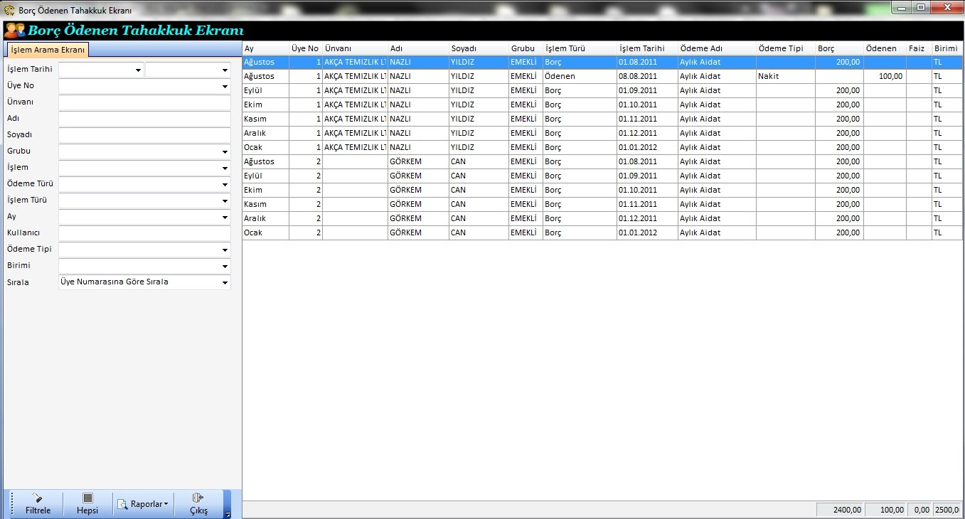 Borç Ödenen Tahakkuk Ekranı