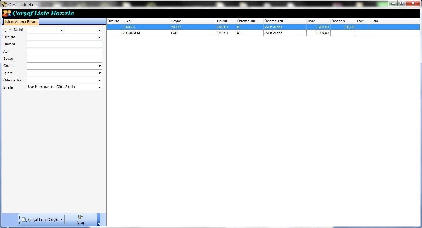 Çarşaf Liste Hazırlamak