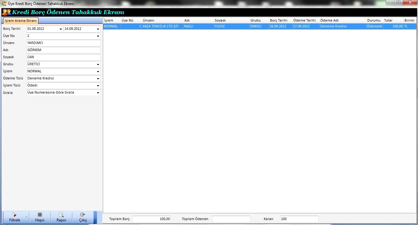 Kredi Borç Ödeme Ekranı