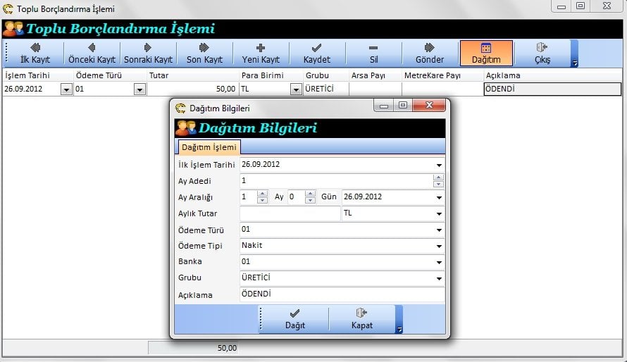 Toplu Aidat Borçlandırma