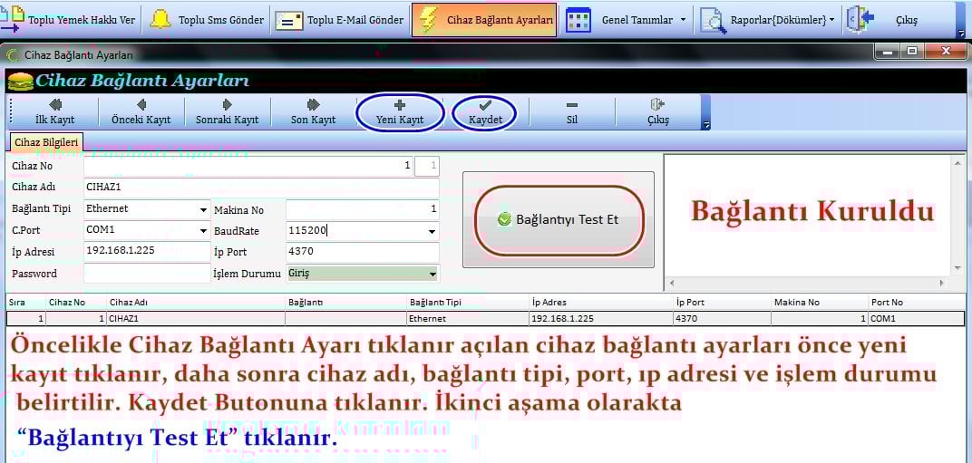 Yemekhane Cihaz Bağlantı