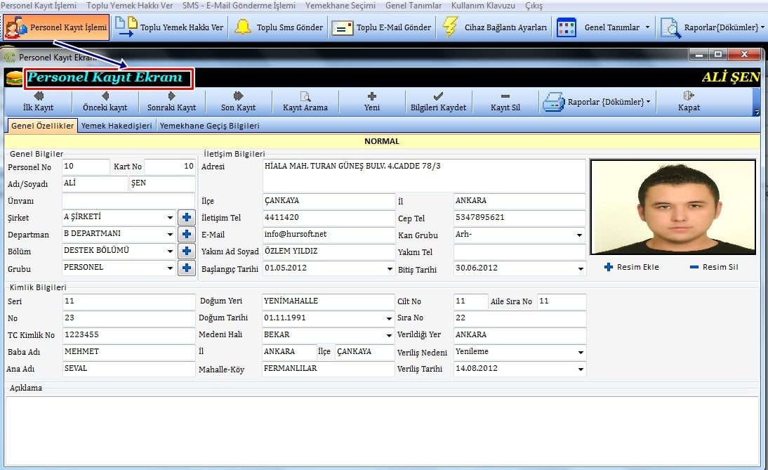 Yemekhane Personel Kayıt