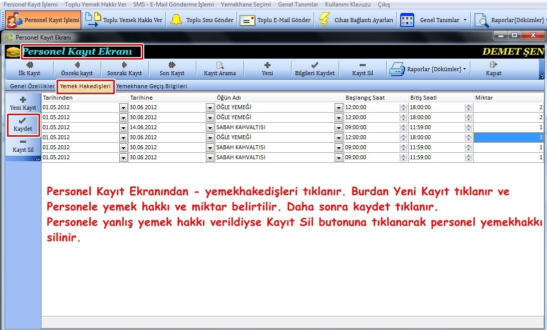 Yemekhane Personel Yemek Hakediş