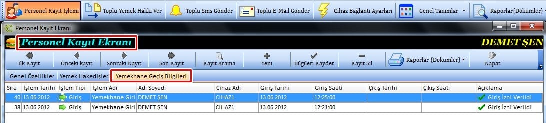 Yemekhane Geçiş Ekranı