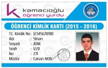 YURT ÖĞRENCİ KİMLİK KARTI (PROXİMİTY - MİFARE KART BASKILI) - MATBAA BASKISI - OKULA ÖZEL TASARIM - 100 ADET KART